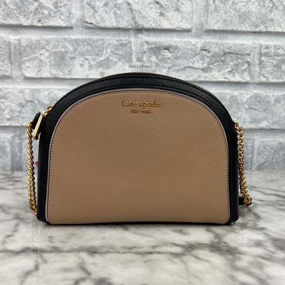 Kate Spade Morgan Double Zip Leather Dome Crossbody In Cafe Mocha Multi - Picture 1 of 13